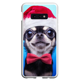 Чехол для Samsung S10E с принтом рождество в Белгороде, Силикон | Область печати: задняя сторона чехла, без боковых панелей | dog | happy new year | бантик | взгляд | глаза | новый год | пинчер | праздник | санта клаус | собака | той терьер