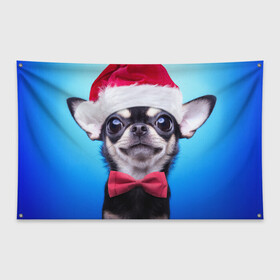 Флаг-баннер с принтом рождество в Белгороде, 100% полиэстер | размер 67 х 109 см, плотность ткани — 95 г/м2; по краям флага есть четыре люверса для крепления | dog | happy new year | бантик | взгляд | глаза | новый год | пинчер | праздник | санта клаус | собака | той терьер