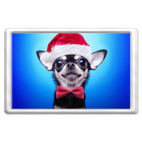 Магнит 45*70 с принтом рождество в Белгороде, Пластик | Размер: 78*52 мм; Размер печати: 70*45 | dog | happy new year | бантик | взгляд | глаза | новый год | пинчер | праздник | санта клаус | собака | той терьер