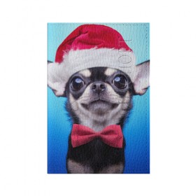 Обложка для паспорта матовая кожа с принтом рождество в Белгороде, натуральная матовая кожа | размер 19,3 х 13,7 см; прозрачные пластиковые крепления | dog | happy new year | бантик | взгляд | глаза | новый год | пинчер | праздник | санта клаус | собака | той терьер