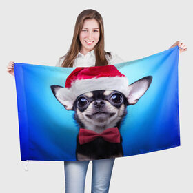 Флаг 3D с принтом рождество в Белгороде, 100% полиэстер | плотность ткани — 95 г/м2, размер — 67 х 109 см. Принт наносится с одной стороны | dog | happy new year | бантик | взгляд | глаза | новый год | пинчер | праздник | санта клаус | собака | той терьер