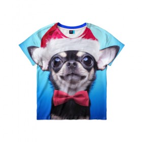 Детская футболка 3D с принтом рождество в Белгороде, 100% гипоаллергенный полиэфир | прямой крой, круглый вырез горловины, длина до линии бедер, чуть спущенное плечо, ткань немного тянется | dog | happy new year | бантик | взгляд | глаза | новый год | пинчер | праздник | санта клаус | собака | той терьер