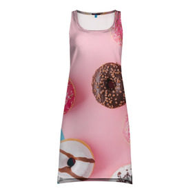 Платье-майка 3D с принтом пончики в Белгороде, 100% полиэстер | полуприлегающий силуэт, широкие бретели, круглый вырез горловины, удлиненный подол сзади. | candy | еда | конфеты | пончики | сладости