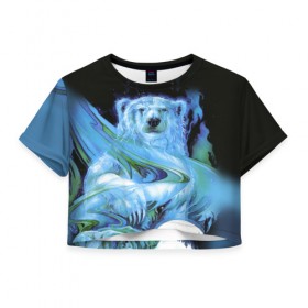 Женская футболка 3D укороченная с принтом Мишка на Севере в Белгороде, 100% полиэстер | круглая горловина, длина футболки до линии талии, рукава с отворотами | bear | pooh | win dooh | winnie | арктика | винни | дикий | зверь | медведь | пух | север | символ | снег