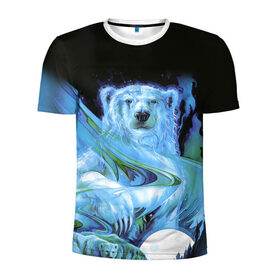 Мужская футболка 3D спортивная с принтом Мишка на Севере в Белгороде, 100% полиэстер с улучшенными характеристиками | приталенный силуэт, круглая горловина, широкие плечи, сужается к линии бедра | Тематика изображения на принте: bear | pooh | win dooh | winnie | арктика | винни | дикий | зверь | медведь | пух | север | символ | снег