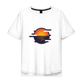 Мужская футболка хлопок Oversize с принтом Морской закат в Белгороде, 100% хлопок | свободный крой, круглый ворот, “спинка” длиннее передней части | волны | восход | геометрия | закат | минимализм | море | отражение | солнце