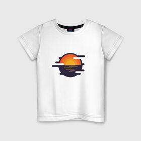 Детская футболка хлопок с принтом Морской закат в Белгороде, 100% хлопок | круглый вырез горловины, полуприлегающий силуэт, длина до линии бедер | волны | восход | геометрия | закат | минимализм | море | отражение | солнце