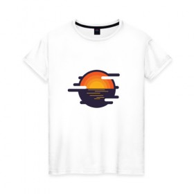 Женская футболка хлопок с принтом Морской закат в Белгороде, 100% хлопок | прямой крой, круглый вырез горловины, длина до линии бедер, слегка спущенное плечо | волны | восход | геометрия | закат | минимализм | море | отражение | солнце