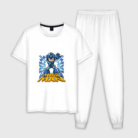 Мужская пижама хлопок с принтом Megaman в Белгороде, 100% хлопок | брюки и футболка прямого кроя, без карманов, на брюках мягкая резинка на поясе и по низу штанин
 | 