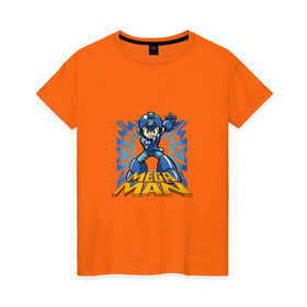 Женская футболка хлопок с принтом Megaman в Белгороде, 100% хлопок | прямой крой, круглый вырез горловины, длина до линии бедер, слегка спущенное плечо | 
