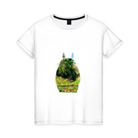 Женская футболка хлопок с принтом Тоторо в Белгороде, 100% хлопок | прямой крой, круглый вырез горловины, длина до линии бедер, слегка спущенное плечо | art | hayao miyazaki | mei kusakabe | tonari no totoro | берлога | лапа | лес | мой сосед тоторо | хаяо миядзаки