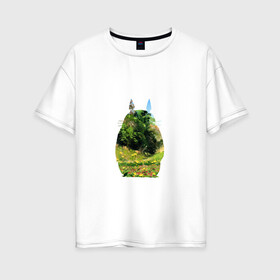 Женская футболка хлопок Oversize с принтом Тоторо в Белгороде, 100% хлопок | свободный крой, круглый ворот, спущенный рукав, длина до линии бедер
 | art | hayao miyazaki | mei kusakabe | tonari no totoro | берлога | лапа | лес | мой сосед тоторо | хаяо миядзаки