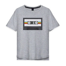 Мужская футболка хлопок Oversize с принтом Компакт-кассета в Белгороде, 100% хлопок | свободный крой, круглый ворот, “спинка” длиннее передней части | Тематика изображения на принте: 90 е | арт | аудиокассета | дизайн | компакт кассета | магнитола | музыка | ретро