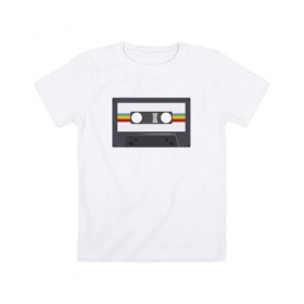 Детская футболка хлопок с принтом Компакт-кассета в Белгороде, 100% хлопок | круглый вырез горловины, полуприлегающий силуэт, длина до линии бедер | 90 е | арт | аудиокассета | дизайн | компакт кассета | магнитола | музыка | ретро