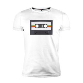 Мужская футболка премиум с принтом Компакт-кассета в Белгороде, 92% хлопок, 8% лайкра | приталенный силуэт, круглый вырез ворота, длина до линии бедра, короткий рукав | 90 е | арт | аудиокассета | дизайн | компакт кассета | магнитола | музыка | ретро