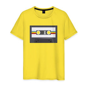 Мужская футболка хлопок с принтом Компакт-кассета в Белгороде, 100% хлопок | прямой крой, круглый вырез горловины, длина до линии бедер, слегка спущенное плечо. | Тематика изображения на принте: 90 е | арт | аудиокассета | дизайн | компакт кассета | магнитола | музыка | ретро