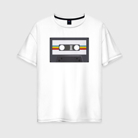 Женская футболка хлопок Oversize с принтом Компакт-кассета в Белгороде, 100% хлопок | свободный крой, круглый ворот, спущенный рукав, длина до линии бедер
 | 90 е | арт | аудиокассета | дизайн | компакт кассета | магнитола | музыка | ретро