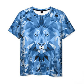 Мужская футболка 3D с принтом Сине-бело-голубой лев в Белгороде, 100% полиэфир | прямой крой, круглый вырез горловины, длина до линии бедер | fczp | spb | zenit | белый | геометрия | зенит | питер | санкт петербург | синий | спб | треугольники
