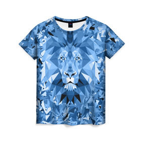 Женская футболка 3D с принтом Сине-бело-голубой лев в Белгороде, 100% полиэфир ( синтетическое хлопкоподобное полотно) | прямой крой, круглый вырез горловины, длина до линии бедер | fczp | spb | zenit | белый | геометрия | зенит | питер | санкт петербург | синий | спб | треугольники