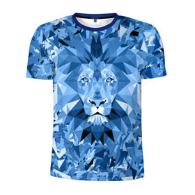 Мужская футболка 3D спортивная с принтом Сине-бело-голубой лев в Белгороде, 100% полиэстер с улучшенными характеристиками | приталенный силуэт, круглая горловина, широкие плечи, сужается к линии бедра | fczp | spb | zenit | белый | геометрия | зенит | питер | санкт петербург | синий | спб | треугольники
