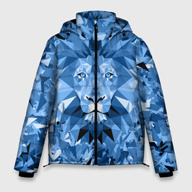 Мужская зимняя куртка 3D с принтом Сине-бело-голубой лев в Белгороде, верх — 100% полиэстер; подкладка — 100% полиэстер; утеплитель — 100% полиэстер | длина ниже бедра, свободный силуэт Оверсайз. Есть воротник-стойка, отстегивающийся капюшон и ветрозащитная планка. 

Боковые карманы с листочкой на кнопках и внутренний карман на молнии. | Тематика изображения на принте: fczp | spb | zenit | белый | геометрия | зенит | питер | санкт петербург | синий | спб | треугольники