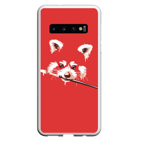 Чехол для Samsung Galaxy S10 с принтом Красная панда в Белгороде, Силикон | Область печати: задняя сторона чехла, без боковых панелей | Тематика изображения на принте: енот | кисть | лиса | малая панда | художник