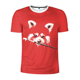 Мужская футболка 3D спортивная с принтом Красная панда в Белгороде, 100% полиэстер с улучшенными характеристиками | приталенный силуэт, круглая горловина, широкие плечи, сужается к линии бедра | енот | кисть | лиса | малая панда | художник