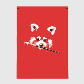 Постер с принтом Красная панда в Белгороде, 100% бумага
 | бумага, плотность 150 мг. Матовая, но за счет высокого коэффициента гладкости имеет небольшой блеск и дает на свету блики, но в отличии от глянцевой бумаги не покрыта лаком | енот | кисть | лиса | малая панда | художник