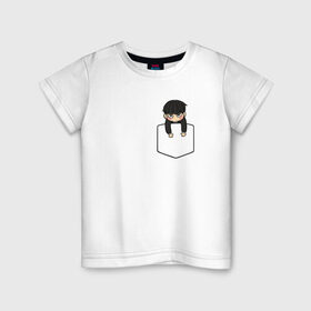Детская футболка хлопок с принтом Моб в кармане в Белгороде, 100% хлопок | круглый вырез горловины, полуприлегающий силуэт, длина до линии бедер | Тематика изображения на принте: anime | mob psycho 100 | shigeo kageyama | аниме | моб психо 100