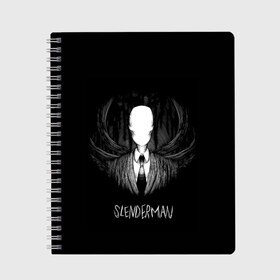 Тетрадь с принтом SLENDER MAN в Белгороде, 100% бумага | 48 листов, плотность листов — 60 г/м2, плотность картонной обложки — 250 г/м2. Листы скреплены сбоку удобной пружинной спиралью. Уголки страниц и обложки скругленные. Цвет линий — светло-серый
 | horror | slender | slender the arrival | slenderman | монстры | ночь | фантастика