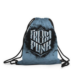 Рюкзак-мешок 3D с принтом Frostpunk Logo в Белгороде, 100% полиэстер | плотность ткани — 200 г/м2, размер — 35 х 45 см; лямки — толстые шнурки, застежка на шнуровке, без карманов и подкладки | Тематика изображения на принте: frost punk | frostpunk | фрост панк | фростпанк