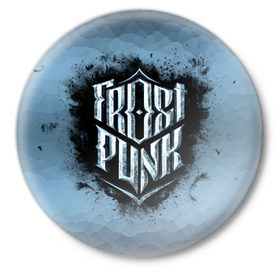 Значок с принтом Frostpunk Logo в Белгороде,  металл | круглая форма, металлическая застежка в виде булавки | Тематика изображения на принте: frost punk | frostpunk | фрост панк | фростпанк