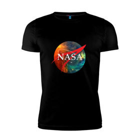 Мужская футболка премиум с принтом Nasa Space в Белгороде, 92% хлопок, 8% лайкра | приталенный силуэт, круглый вырез ворота, длина до линии бедра, короткий рукав | америка | астронавт | звезды | космонавт | космос | логотип | наса | сша