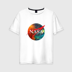 Женская футболка хлопок Oversize с принтом Nasa Space в Белгороде, 100% хлопок | свободный крой, круглый ворот, спущенный рукав, длина до линии бедер
 | америка | астронавт | звезды | космонавт | космос | логотип | наса | сша