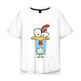 Мужская футболка хлопок Oversize с принтом Петух в Белгороде, 100% хлопок | свободный крой, круглый ворот, “спинка” длиннее передней части | курица | курочка | мультяшная | мультяшный | петушок | птица