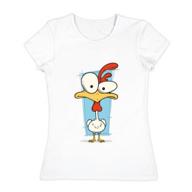 Женская футболка хлопок с принтом Петух в Белгороде, 100% хлопок | прямой крой, круглый вырез горловины, длина до линии бедер, слегка спущенное плечо | курица | курочка | мультяшная | мультяшный | петушок | птица