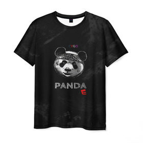 Мужская футболка 3D с принтом Cygo - panda E в Белгороде, 100% полиэфир | прямой крой, круглый вырез горловины, длина до линии бедер | Тематика изображения на принте: cygo | panda e | rap | бандана | гепард | голова | леонид вакальчук | медведь | мы бежим с тобой как будто от гепарда | надпись | панда е | реп | репер | рэп | рэпер | сайго | суго | цуго
