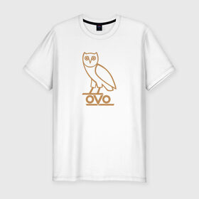 Мужская футболка премиум с принтом OVO owl в Белгороде, 92% хлопок, 8% лайкра | приталенный силуэт, круглый вырез ворота, длина до линии бедра, короткий рукав | Тематика изображения на принте: drake | hotlinebling | more life | ovo | sixgod | дрейк