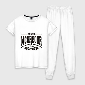 Женская пижама хлопок с принтом Conor McGregor в Белгороде, 100% хлопок | брюки и футболка прямого кроя, без карманов, на брюках мягкая резинка на поясе и по низу штанин | conor | mcgregor | mma | ufc | конор | макгрегор