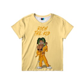 Детская футболка 3D с принтом Rich The Kid в Белгороде, 100% гипоаллергенный полиэфир | прямой крой, круглый вырез горловины, длина до линии бедер, чуть спущенное плечо, ткань немного тянется | freshman | kid | plug | rap | rich | the | walk | богатый | волк | зе кид | инопланетянин | нло | плаг | ребенок | репер | рич | рэп | рэпер | фрешмен