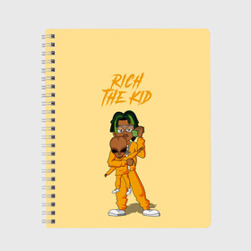 Тетрадь с принтом Rich The Kid в Белгороде, 100% бумага | 48 листов, плотность листов — 60 г/м2, плотность картонной обложки — 250 г/м2. Листы скреплены сбоку удобной пружинной спиралью. Уголки страниц и обложки скругленные. Цвет линий — светло-серый
 | Тематика изображения на принте: freshman | kid | plug | rap | rich | the | walk | богатый | волк | зе кид | инопланетянин | нло | плаг | ребенок | репер | рич | рэп | рэпер | фрешмен