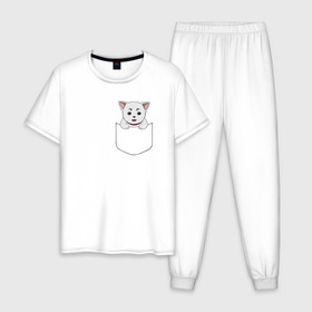 Мужская пижама хлопок с принтом Sadaharu Pocket в Белгороде, 100% хлопок | брюки и футболка прямого кроя, без карманов, на брюках мягкая резинка на поясе и по низу штанин
 | anime | gin tama | gintama | аниме | гинтама