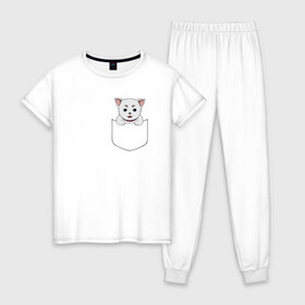 Женская пижама хлопок с принтом Sadaharu Pocket в Белгороде, 100% хлопок | брюки и футболка прямого кроя, без карманов, на брюках мягкая резинка на поясе и по низу штанин | anime | gin tama | gintama | аниме | гинтама