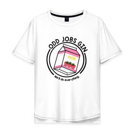 Мужская футболка хлопок Oversize с принтом Strawberry Milk Odd Jobs Gin в Белгороде, 100% хлопок | свободный крой, круглый ворот, “спинка” длиннее передней части | anime | gin tama | gintama | аниме | гинтама