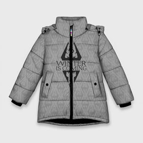 Зимняя куртка для девочек 3D с принтом THE ELDER SCROLLS в Белгороде, ткань верха — 100% полиэстер; подклад — 100% полиэстер, утеплитель — 100% полиэстер. | длина ниже бедра, удлиненная спинка, воротник стойка и отстегивающийся капюшон. Есть боковые карманы с листочкой на кнопках, утяжки по низу изделия и внутренний карман на молнии. 

Предусмотрены светоотражающий принт на спинке, радужный светоотражающий элемент на пуллере молнии и на резинке для утяжки. | dovahkiin | dragonborn | fus ro dah | royal play | rpg | skyrim | tes | tes online | the elder scrolls | война | докавин | компьютерные игры | рпг