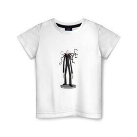 Детская футболка хлопок с принтом The Slender Man в Белгороде, 100% хлопок | круглый вырез горловины, полуприлегающий силуэт, длина до линии бедер | creepypasta | hooror | man | slender | slenderman | высокий | крипипаста | слендер | тонкий | тощий | ужасы | человек