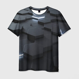 Мужская футболка 3D с принтом НАНО СОТЫ в Белгороде, 100% полиэфир | прямой крой, круглый вырез горловины, длина до линии бедер | abstract | abstraction | comb | texture | абстракция | бронь | соты | стальные соты | текстуры