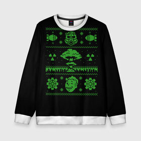 Детский свитшот 3D с принтом Новогодний Фалаут в Белгороде, 100% полиэстер | свободная посадка, прямой крой, мягкая тканевая резинка на рукавах и понизу свитшота | Тематика изображения на принте: christmas fallout | christmas sweater | fallout | sweater | sweater style | новогодний свитер | новый год | свитер | фалаут