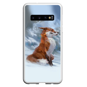 Чехол для Samsung Galaxy S10 с принтом Гордый лис в Белгороде, Силикон | Область печати: задняя сторона чехла, без боковых панелей | белый | зима | лес | лис | лиса | мех | оранжевый | охотник | природа | снег | хитрый