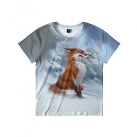 Детская футболка 3D с принтом Гордый лис в Белгороде, 100% гипоаллергенный полиэфир | прямой крой, круглый вырез горловины, длина до линии бедер, чуть спущенное плечо, ткань немного тянется | белый | зима | лес | лис | лиса | мех | оранжевый | охотник | природа | снег | хитрый